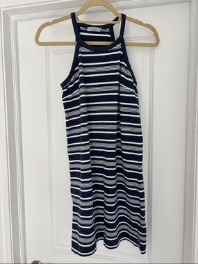 Dalia Navy and White Striped Halter Tank